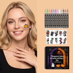 Umfangreiches Halloween-Set mit temporären Tattoos und Malstiften sowie Vorführung