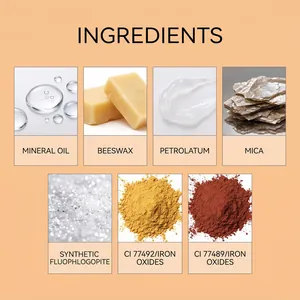 Grafico dettagliato degli ingredienti cosmetici con olio minerale, cera d'api e mica