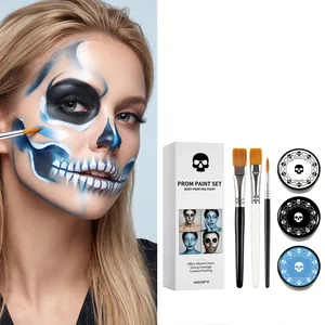 Kit de Pintura Facial Y Corporal de Halloween 3 Colores Negro Blanco Azul Con 3 Pinceles de Maquillaje Set de 45g para Maquillaje de Escenario Fiesta de Disfraces