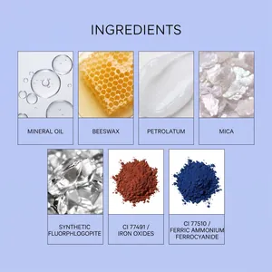 Elenco dettagliato degli ingredienti per stick glitter con cera d'api e oli.