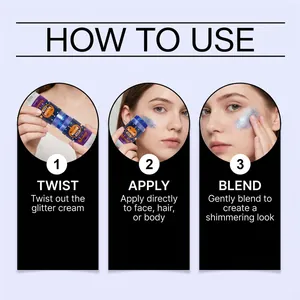 Stap-voor-stap instructie voor Halloween blauwe glitterstick voor gezicht en lichaam
