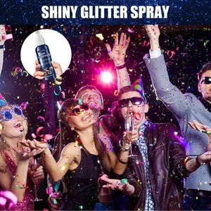 EELHOE spray de purpurina brillante para piel y cabello en una escena de fiesta.