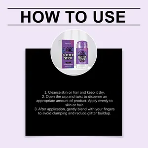 Instruction guide for purple glitter stick face and body makeup for Halloween party