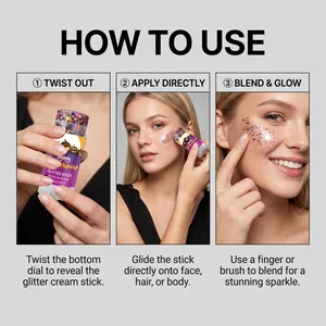 Guida passo-passo su come usare lo stick di glitter viola di Halloween per il viso corpo
