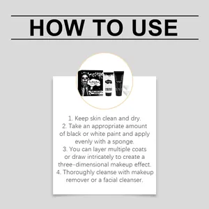 Instrucciones detalladas para el kit de pintura facial y corporal de Halloween b/n