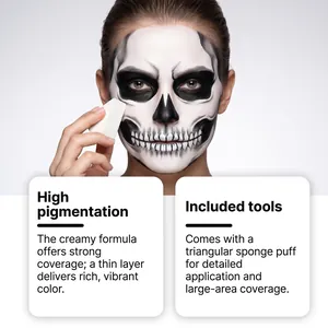 Demostración profesional de pintura facial de Halloween con maquillaje de esqueleto y esponja