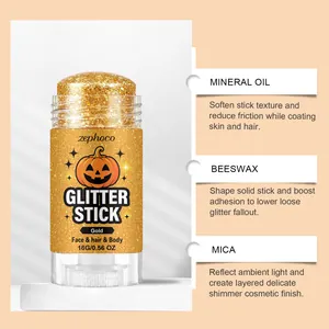 Dettaglio dello stick glitter oro Zephoco Halloween con ingredienti come la cera d'api