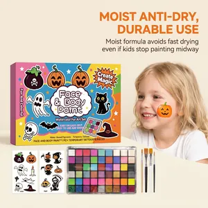 Dettaglio del set trucco viso e corpo Halloween 48 colori con adesivi tatuaggi