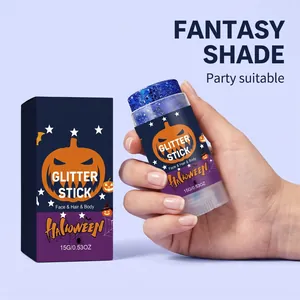 Detail van blauwe Halloween glitterstick voor gezicht haar en lichaam party make-up