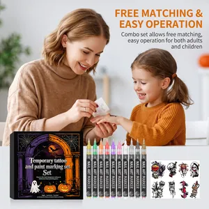 Halloween-Set mit temporären Tattoos und Gesichtsbemalungsstiften für Kinder und Erwachsene
