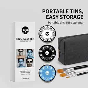 Set de pintura corporal de Halloween con botes, pinceles y bolsa de viaje para maquillaje