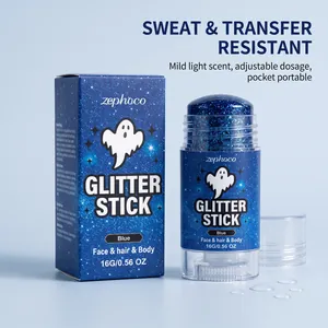Stick glitter blu zephoco per viso e corpo con confezione dal design a tema fantasma
