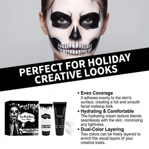 Vista detallada del kit de pintura facial blanco y negro para efectos de maquillaje de calavera