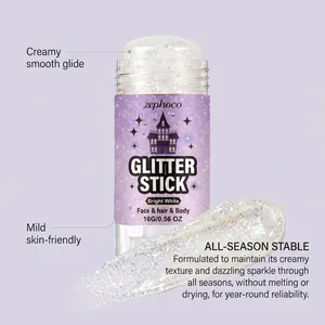 Close-up of Zephoco Bright White Glitter Stick highlighting its creamy sparkling texture