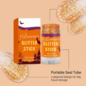 Close-up van oranje Halloween glitterstick met texturen en lekvrij ontwerp van de tube.