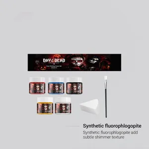 Λεπτομερής προβολή του σετ μακιγιάζ Halloween 5 χρωμάτων με πινέλο και σφουγγάρι