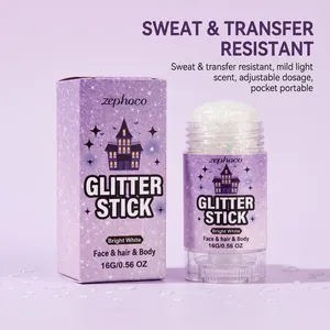 Close-up of Zephoco bright white Halloween glitter stick for face hair and body