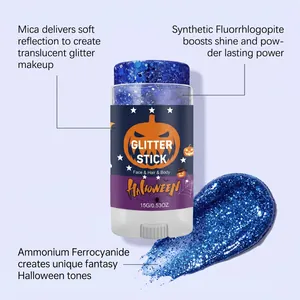 Detailopname van de blauwe Halloween-glitterstick met voordelen van ingrediënten