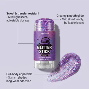 Purple glitter stick for face hair and body, sweat-resistant with creamy texture