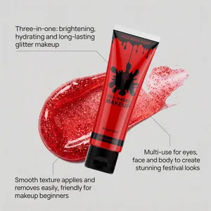Gros plan sur le gel pailleté rouge pour le visage et le corps, maquillage de fête
