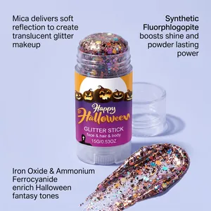 Stick di glitter di Halloween per viso corpo capelli con texture glitterata multicolore.