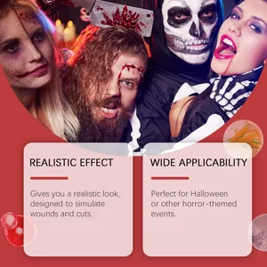 Maquillaje de terror realista para Halloween con gotas de sangre falsa y heridas