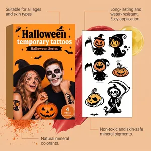 Water-resistant Halloween temporary tattoo set pumpkin series 5 with mineral pigments