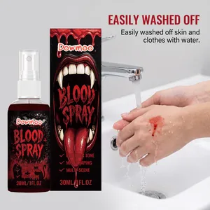DOWMOO washable Halloween fake blood spray demonstration being rinsed with water