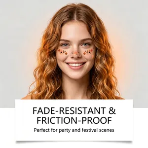 Close-up of Halloween pumpkin face tattoo stickers on a smiling model's face