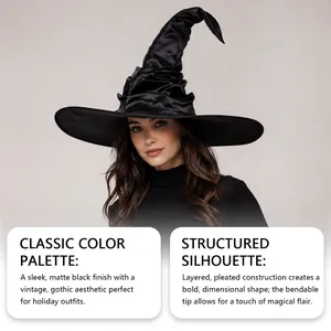 Primer plano de sombrero de bruja negro plisado con silueta gótica vintage de Halloween