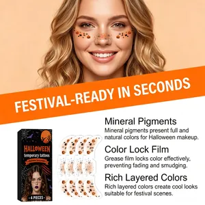 Set of premium Halloween temporary face tattoos with pumpkin motifs including 4 pieces