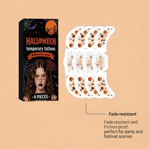 Detail of Halloween pumpkin temporary tattoos set showing 4 fade-resistant sticker sheets