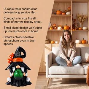 Decorative Halloween gnome figurine made of resin displayed in a cozy living room.