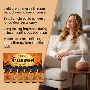 Set de aceites aromáticos de Halloween con seis fragancias de 10 ml en un salón cálido