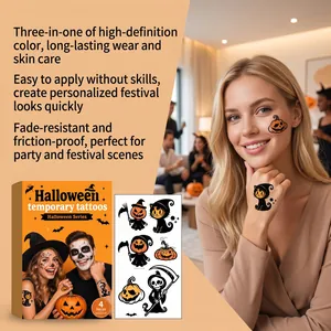 Halloween temporary tattoo stickers with pumpkin and skeleton designs for festival parties
