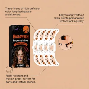 4-piece Halloween pumpkin temporary tattoo set with high-definition color and skin-friendly formula