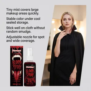 Realistic fake blood spray applied on neck for vampire Halloween party makeup effect