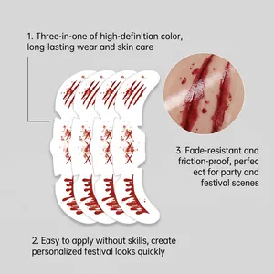 Vue détaillée des autocollants de tatouage de rayures et blessures d'Halloween