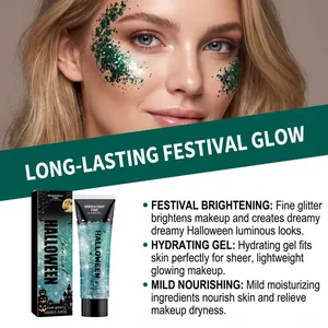 Dark green iridescent Halloween glitter gel with moisturizing formula for face makeup