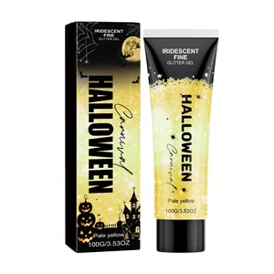 Halloween Pale Yellow Iridescent Fine Glitter Gel for face and body carnival makeup 100g