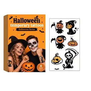 Halloween temporary tattoos set featuring cute pumpkin and skeleton designs for party decor