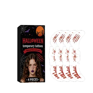Tatouages temporaires Halloween avec marques de griffures sanglantes, lot de 4 pièces pack