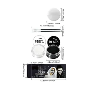 Dimensions du kit de peinture visage Halloween noir et blanc avec pinceaux et houppette