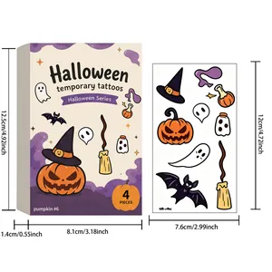 Halloween temporary tattoo set with pumpkin and ghost designs and dimensions.