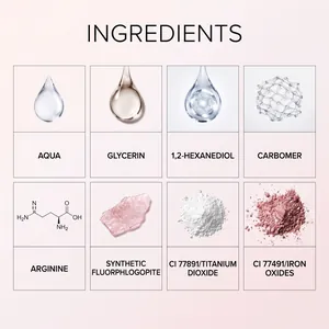 Vue détaillée des ingrédients du gel pailleté rose incluant Aqua, Glycérine et Arginine.