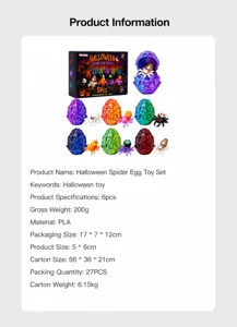 Detail view of 3D printed Halloween spider eggs set with size and material specs