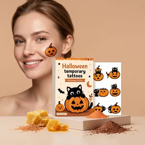 Pegatinas de Tatuajes Temporales de Halloween Calabaza Gato Negro Impermeable Larga Duración Arte Facial y Corporal