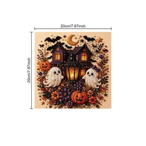 Square Halloween ghost and pumpkin DIY diamond painting kit with 20x20 cm dimensions