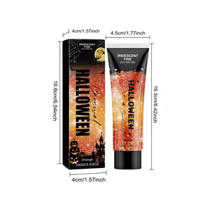 Dimensions détaillées du gel scintillant orange Halloween en tube de 100g et boîte