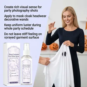 Professional Halloween pearl shine spray for costumes shown with a ghost outfit